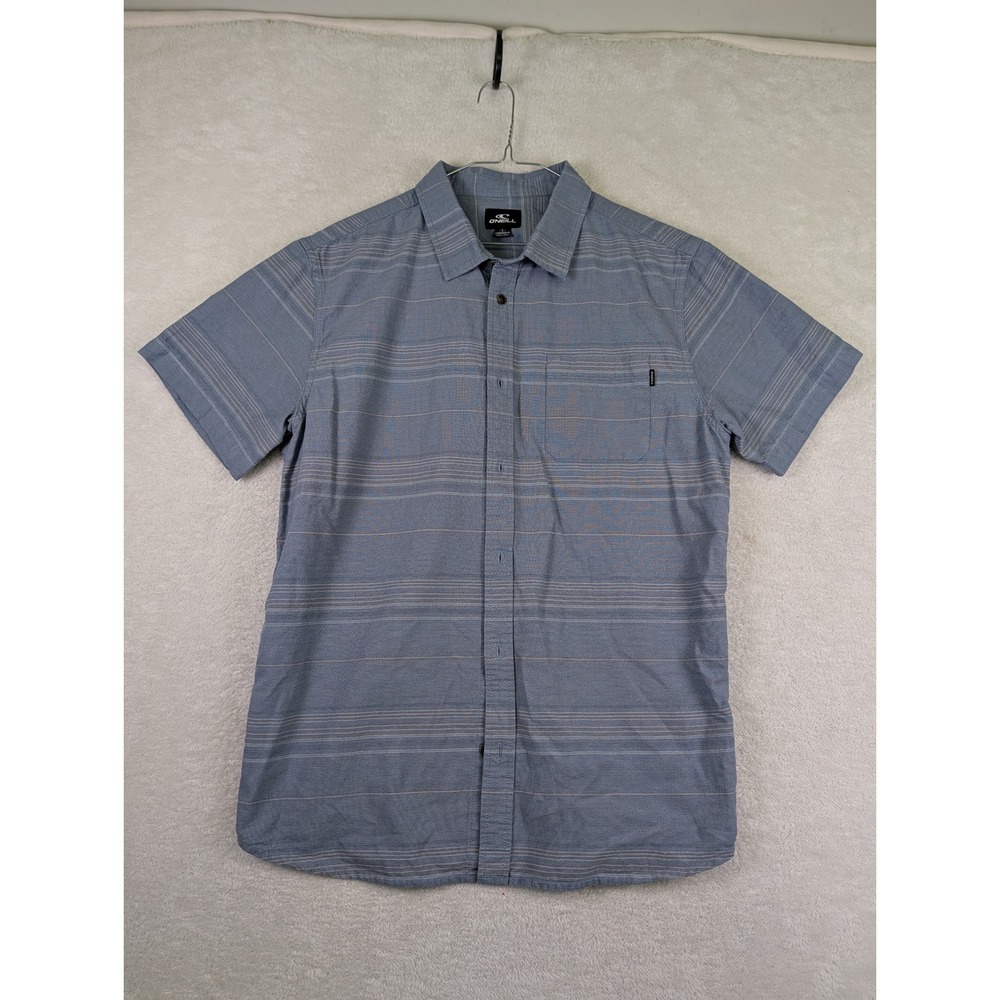 ONeill Mens Blue Gray Striped Short Sleeve Button Up Shirt Standard Fit Large